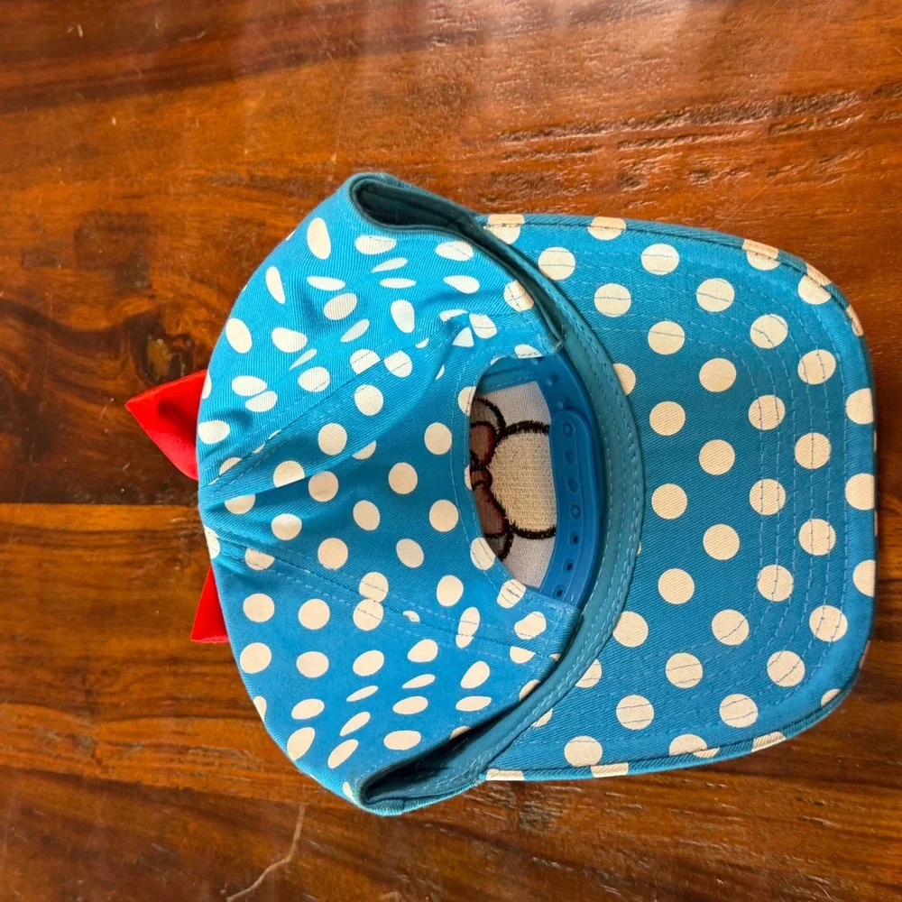 Disney Minnie Mouse Polka Dot Snapback Hat Blue Sequin Ears Red Bow Baseball Cap
